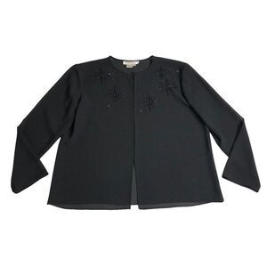 Adrianna Papell Evening Essentials Cardigan Womens Large Black Sheer Beaded Top